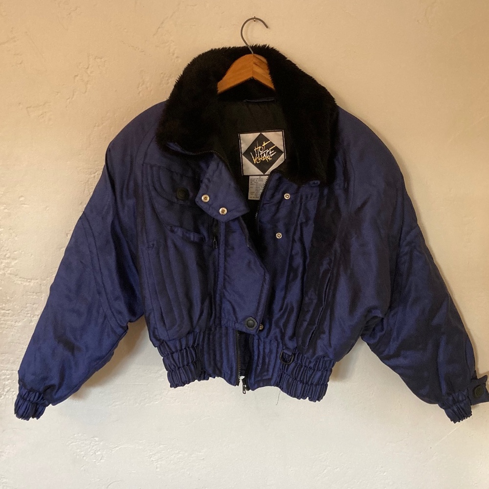 Blue/Purple Winter Jacket with Faux Fur Collar szS